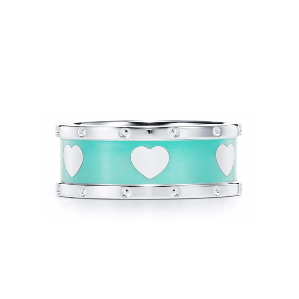 

DERMSPE S925 Sterling Silver TIFF New Blue Enamel Love Rings for Men and Women Couples Rings Wedding Rings Temperament woman