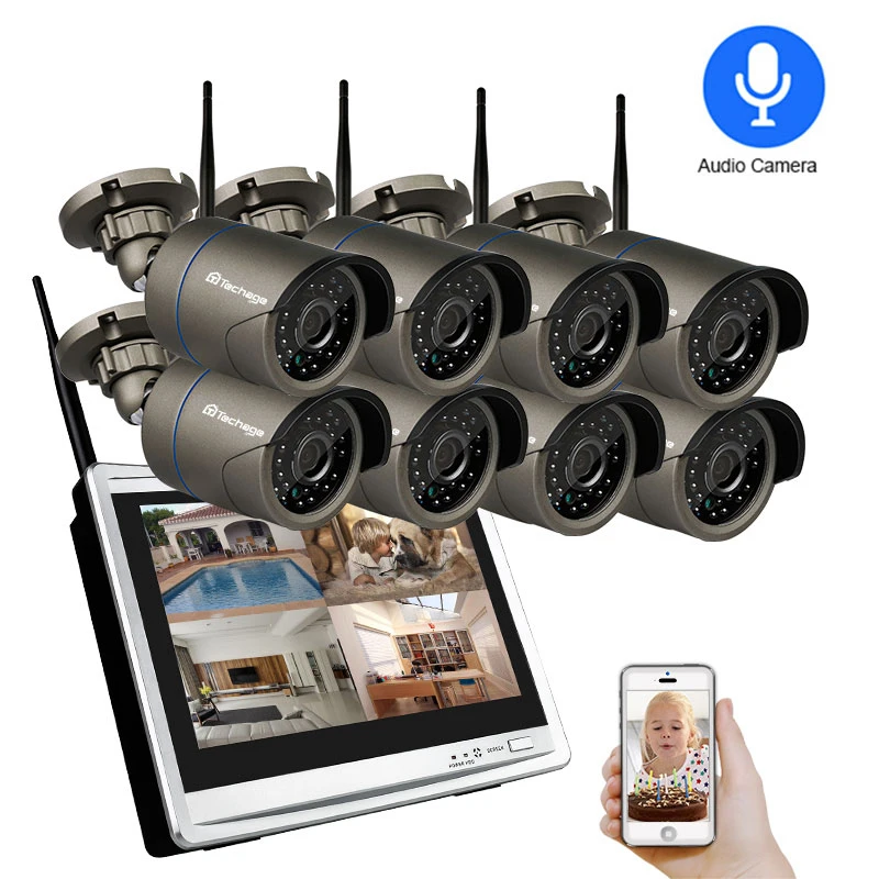 Techage 1080P del CCTV di WIFI IP Della Macchina Fotografica 12 Pollici Monitor LCD Wireless NVR Si