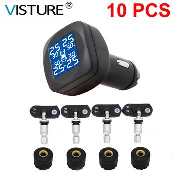 

10 pcs/Lot TPMS Car Tire Pressure Alarm Monitor Temperature Alarm Cigarette Lighter Visture T05W T05N T07W