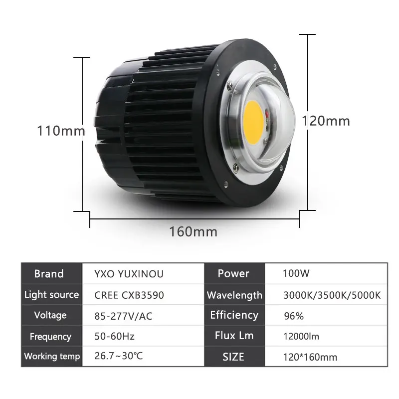 Светодиодный светильник для выращивания растений CREE CXB3590 COB 100 Вт полный спектр