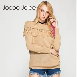 Jocoo Джоли Для женщин кисточкой свитер с открытым плечом 2018 осень и зима Для женщин свитера и пуловеры свободный свитер в повседневном стиле