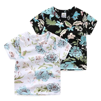 

2021Summer Casual New 2 3-8 9 10 Years Baby Children'S Clothing Pure Cotton Little Kids Boys Short Sleeve Flower Floral T Shirt