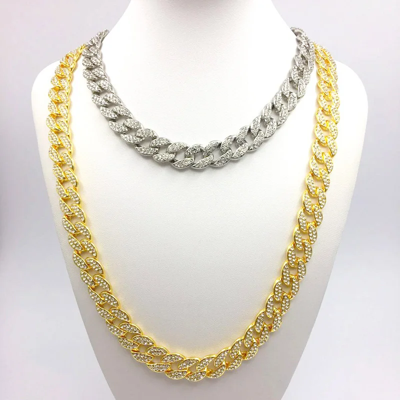 

Dropshipping Hip Hop ICED OUT Necklaces Rhinestone Rapper MIAMI CUBAN CHAIN Bling Bling Magnetic Clasp Gold Silver Chians
