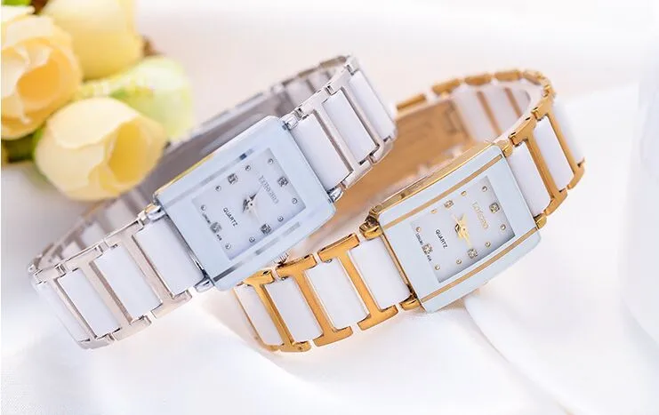 Известный бренд Longbo Роскошные чисто белые керамические между розовым серебряным браслетом кварцевые наручные часы Рождественский подарок женские часы под платье