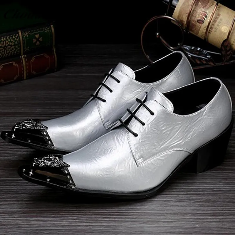 Special New Sliver Color Mens Dress Shoes Winter Spring Wedding Dresses Lace-Up Oxford Shoes For Men Pointed Toe Zapatos Hombre