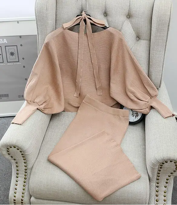 Женский комплект из 2 предметов элегантный свободный свитер и юбка с рукавами