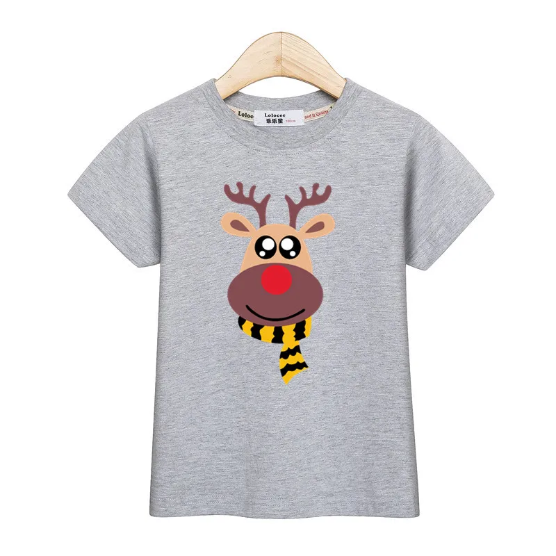 Baby boys Christmas deer cartoon clothes kids tshirt summer cotton girl dress short sleeve family party tees parent-child shirt - Цвет: Gray