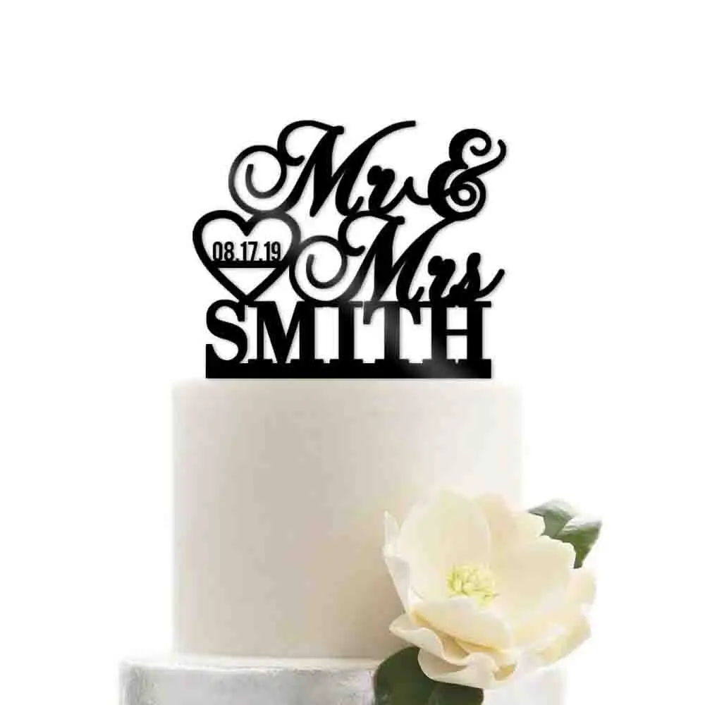 

Personalized Wedding Cake Topper,Custom Name Date Mr and Mrs Heart Modern Wedding Cake Topper,Wedding Topper Decor Supplies