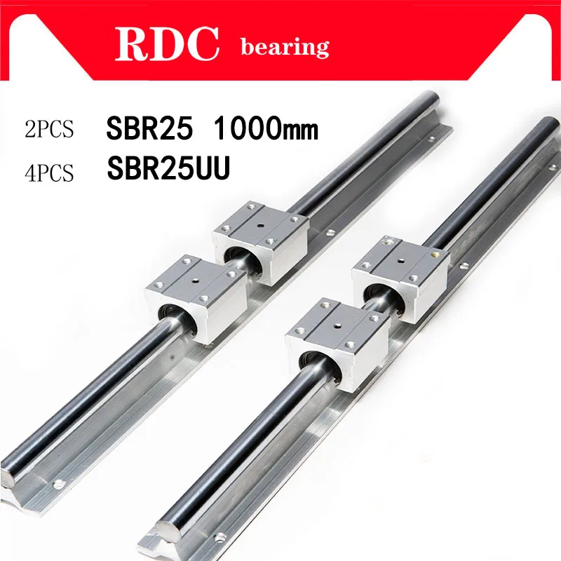 New 2 Pieces SBR25-1000mm Support Linear Rail 4 SBR25UU Bearing Blocks