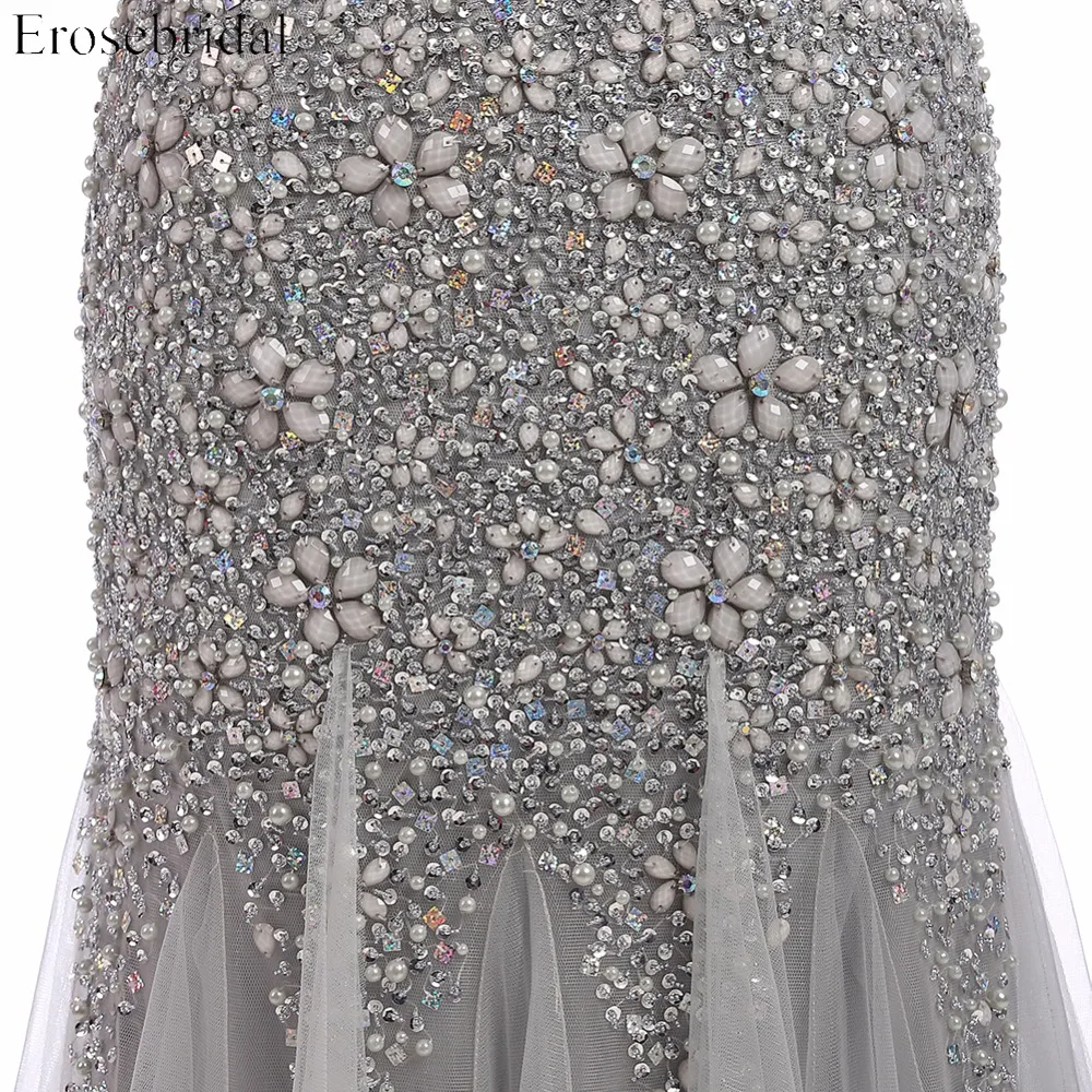 Erosebridal серый бисером Русалка вечернее платье Sheer шеи элегантные длинные платья выпускного вечера из жемчуга U назад шеи дизайн Прямая поставка