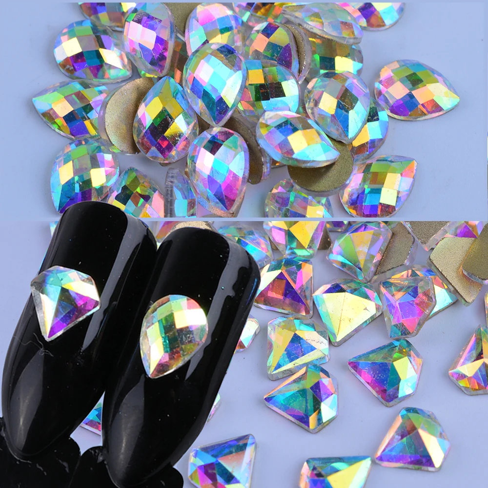 10 шт Белый AB блестящий кристалл драгоценный камень голографический блеск 3D дизайн украшения для ногтей конский глаз/капля/алмазные украшения для ногтей TR532