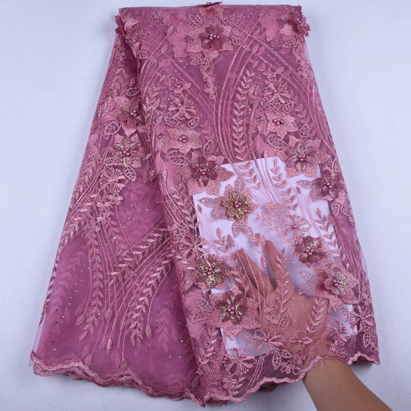 

Latest 3D Flower Lace Fabric Latest French Nigerian Lace Fabric High Quality African 3D Flower Golden Thread Lace FabricsF1579