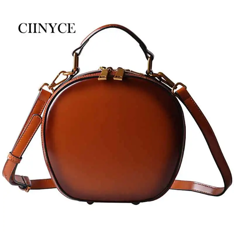 

Vintage Circular Handbag Travel Women Business Mini Messenger Shoulder Bags Split Leather Miti-funtion Pocket Large Make Up Tote