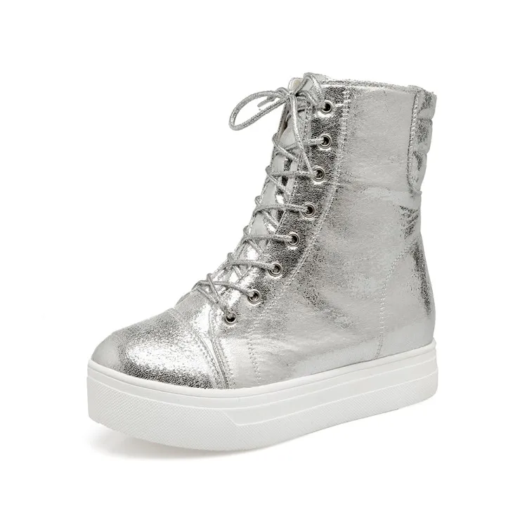 New Ladies Casual Lace Up Ankle Boots Fashion Gold Silver Black Women Sneakers 2018 Platform Shoes Woman Women's Winter Boots (10)