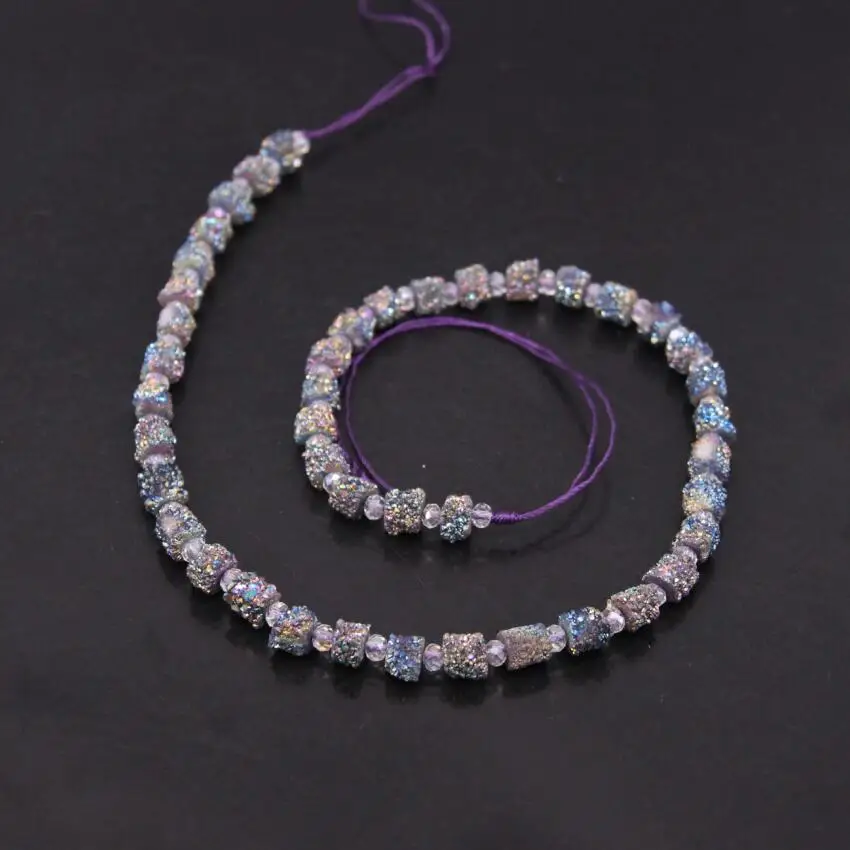 

Approx43pcs/Strands Small Size Rainbow Titanium Drusy Quartz Geode Round Tube Beads,Crystal Druzy Nugget Pendants Jewelry Making