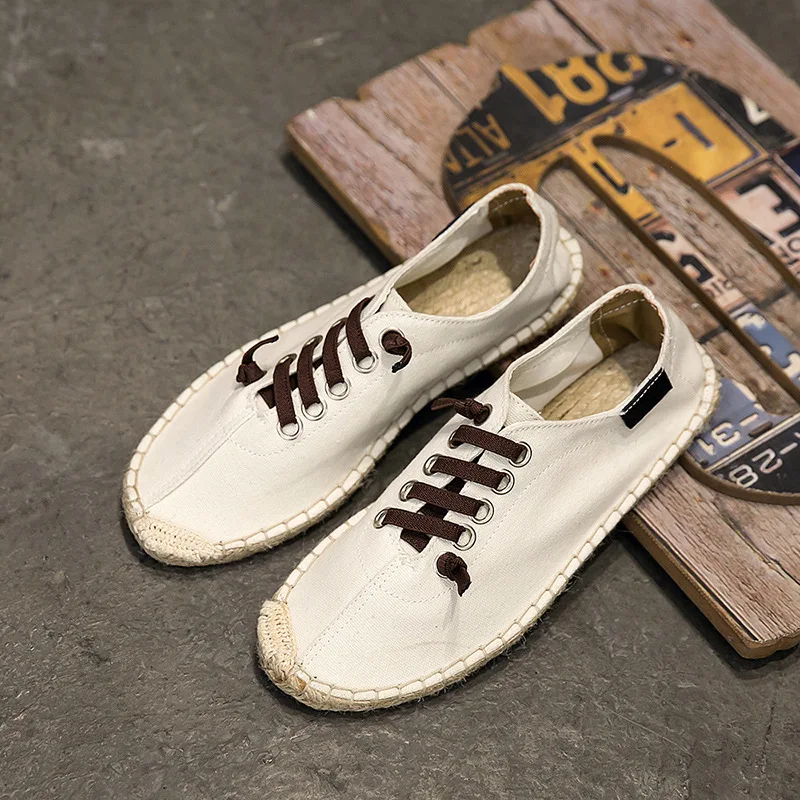 

Men Canvas Shoes Chinese Style Casual Linen Cloth Lace Up Man Flats Breathanle Soft Bottom Ethnic Retro Male Autumn Shoe