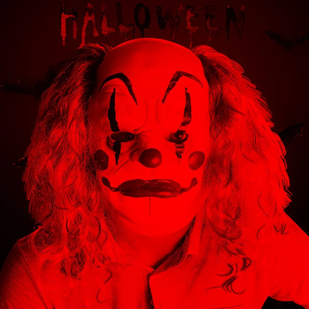 Halloween Latex Mask With Wig For Adults Curly Bald Clown Masquerade Cosplay Props  (7)
