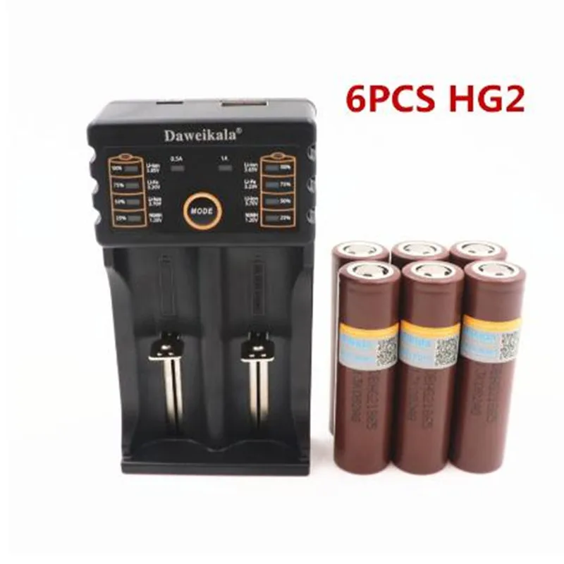 

Originals HG2 3.7V 18650 Rechargeable battery For the electron cigarette Battery 3000mah discharge 30A +1 PCS Battery Charger