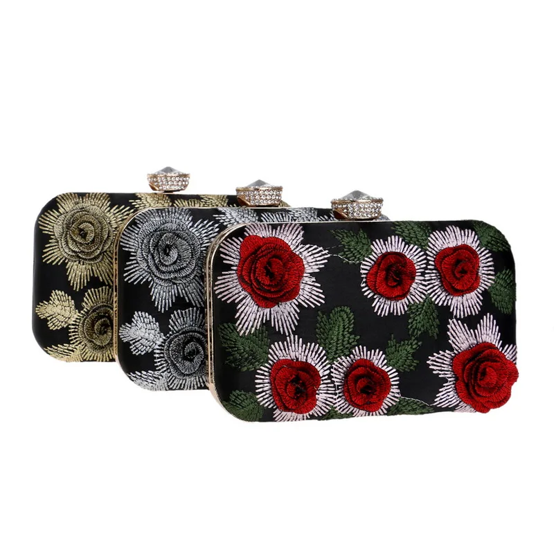 

Vintage Elegant Ladies Evening Clutch Bag with Chain Embroidery Shoulder Bag Women's Handbags Purse Wallets for Wedding Party