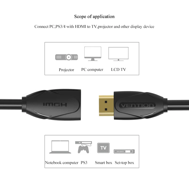 Удлинительный кабель Vention HDMI 1080p 1 4 В удлинитель для HD ТВ ЖК дисплея ноутбука PS3