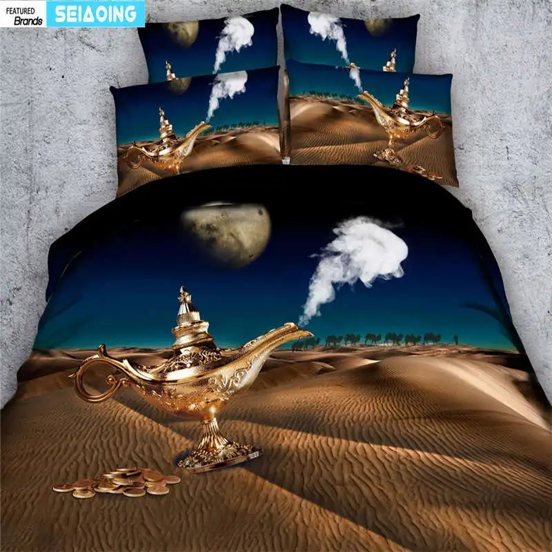 

Magic lamp in the desert home textile 1*comforter cover+2*pillow cases king size bedding set queen full twin bedclothes boy gift
