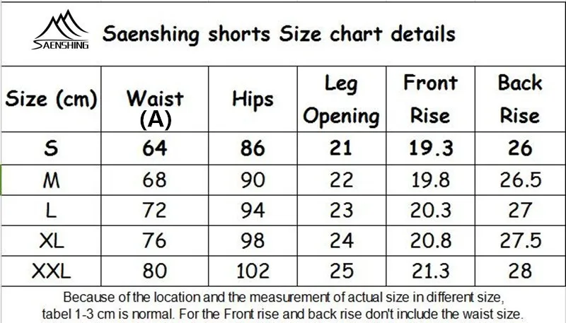 Cycling Shorts Size Chart