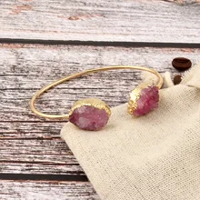 Dayoff Европейский Золотой Цвет Овальные руки манжеты Браслет Подвески из натурального камня браслеты для женщин Нерегулярные Druzy браслет ювелирные изделия B432