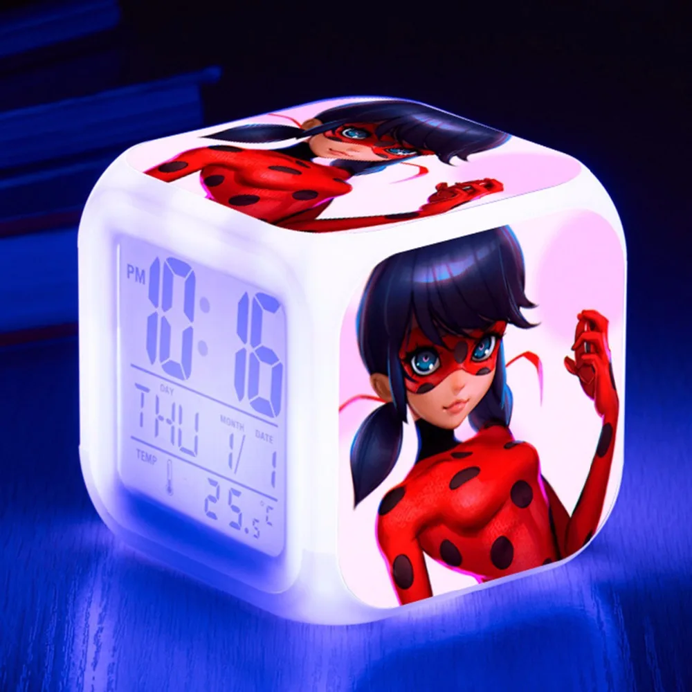 

Ladybug Comic Girl Action Figure Toys Cute Marinette Adrien Ladybug 7color Flashing LED Light clock for children gift