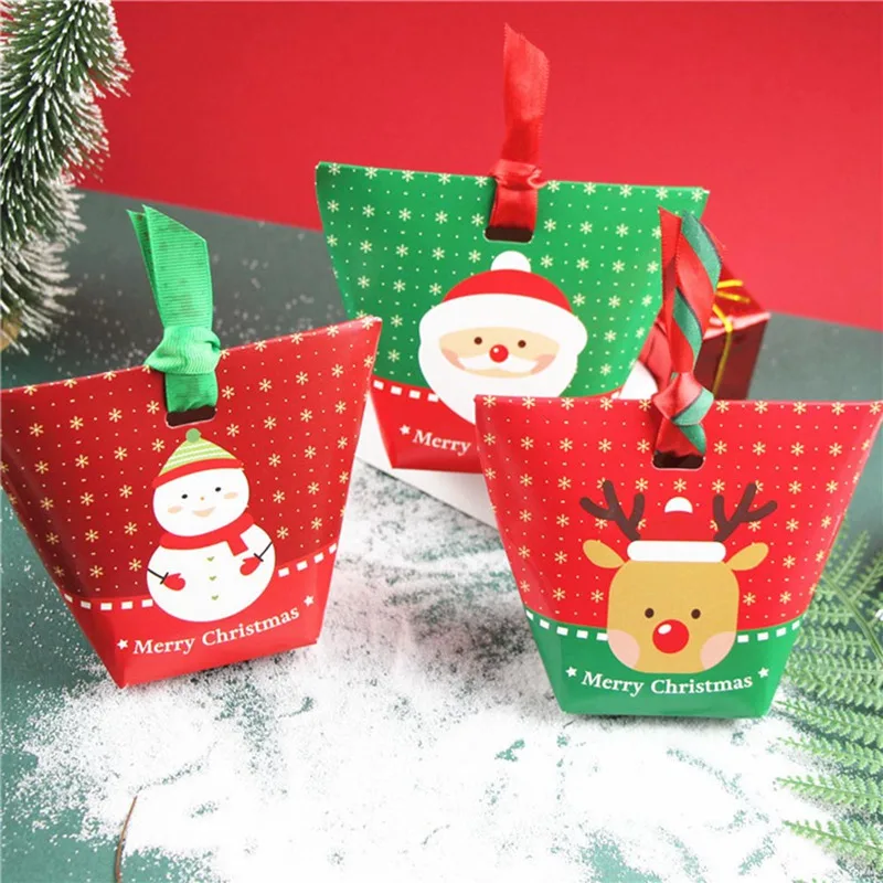 

1PC Merry Christmas Paper Gift Box Gift Bags Candy Carrier Present Boxes Bag Xmas Cookies Boxes Packing Xmas Party Home Decor