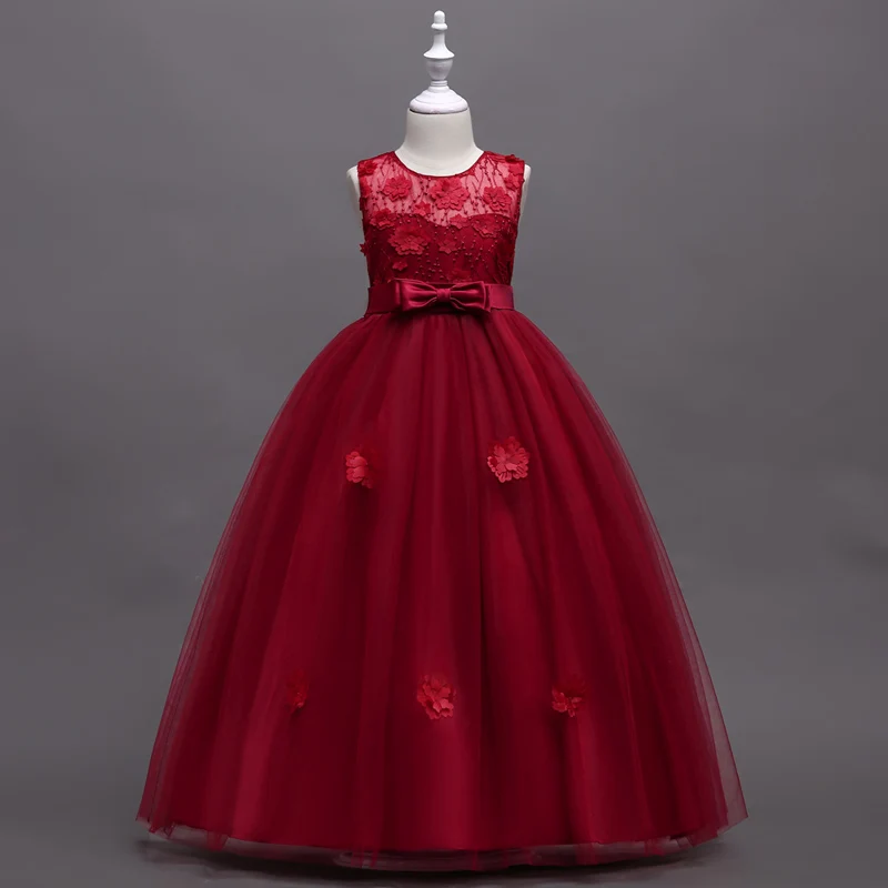 Летние Детские платья для девочек; вечернее платье принцессы; элегантное детское длинное платье для девочек; свадебное платье; Vestidos - Цвет: Wine red