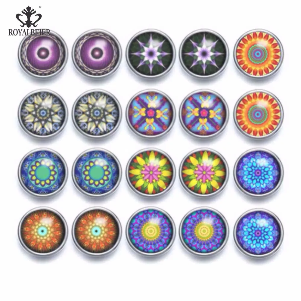 

10pairs/lot 12mm Snap Button Glass Charms Exotic Kaleidoscope Flower Pattern Fit Snap Bracelet 12mm Snap Earrings Snap Jewelry b