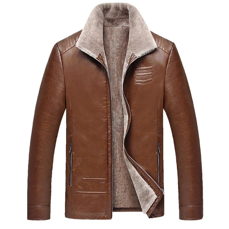 

PAULKONTE 2019 New Turn Down Collar Fluff Lining Leather Jacket Fashion Autumn Winter Zipper Motorcycle Jacket Man Coats