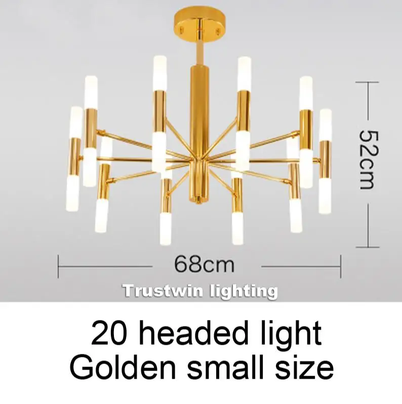 Европейский простой подвесной светильник с трубкой, подвесной светильник, светодиодный подвесной светильник, современный фойе, гостиная, прихожая светодиодный подвесной светильник - Цвет корпуса: Golden 20 head small