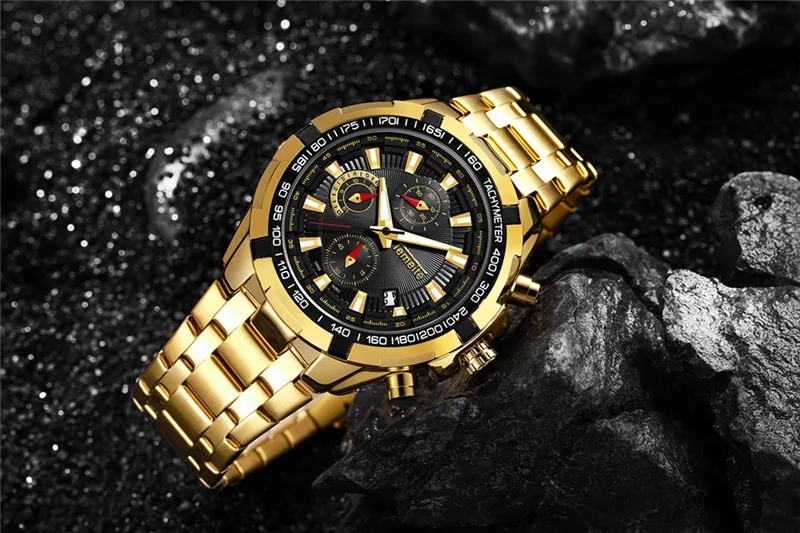 Golden Luxury Waterproof Wristwatch Men Quartz Watch