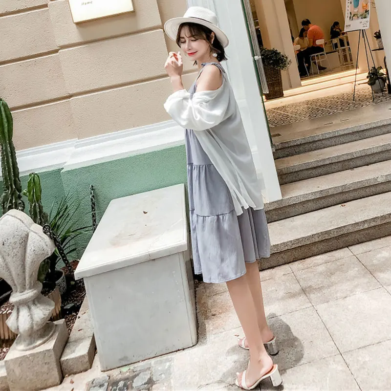 

Pregnant Front Button Sleeveless Sling Dress Women Summer Knee Length Dress Maternity Front Button Beach Dress AA60278