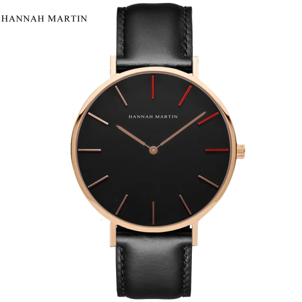 Hannah Martin часы мужские часы лучший бренд класса люкс мужские часы кварцевые кожаные модные часы relogio masculino reloj saat - Цвет: black 1
