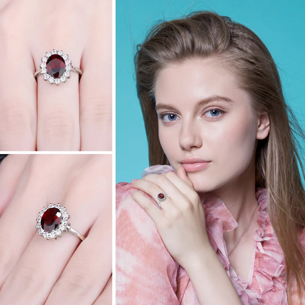 Jewelrypalace Принцесса Диана 3.4ct натуральный красный гранат кольцо 925 серебряное Для