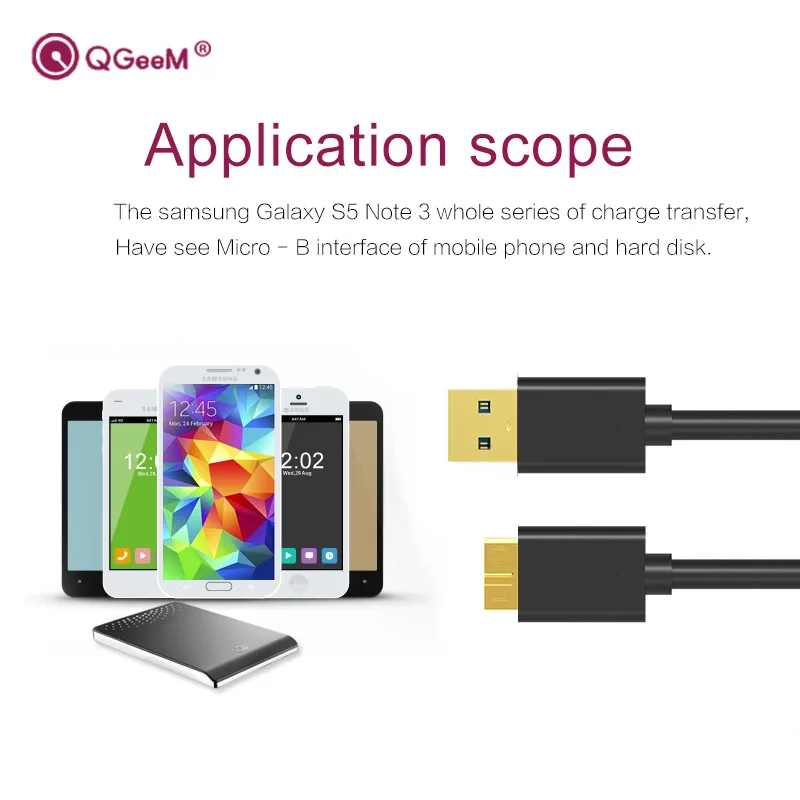 Кабель QGEEM Micro USB 3 0 типа A на B для внешнего жесткого диска HDD Samsung S5 Note3 Дата