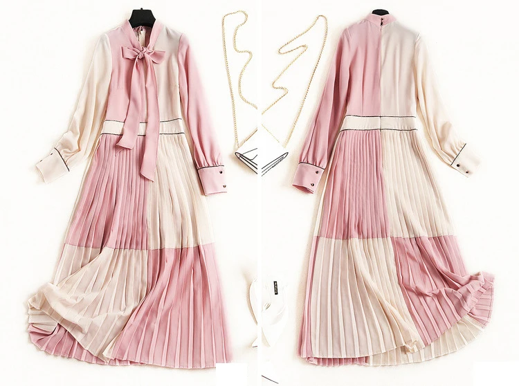 AELESEEN Boho Летнее платье женское роскошное лоскутное элегантное Плиссированное градиентное платье с длинным рукавом и бантом модное для женщин