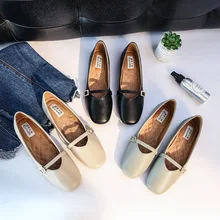 Со шнуровкой на плоской подошве из PU искусственной кожи квадратный носок Туфли с ремешком и пряжкой без шнуровки женские топсайдеры Повседневное Мэри Джейн обувь из термоэластопласта кожа женские на плоской подошве