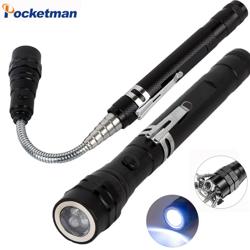 

Portable flashlight Flexible Head Flashlight Torch with a magnet Telescopic Flexible 3 LED lamp Pick Up Tool Lamp Light