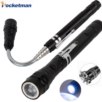 

Portable flashlight Flexible Head Flashlight Torch with a magnet Telescopic Flexible 3 LED lamp Pick Up Tool Lamp Light