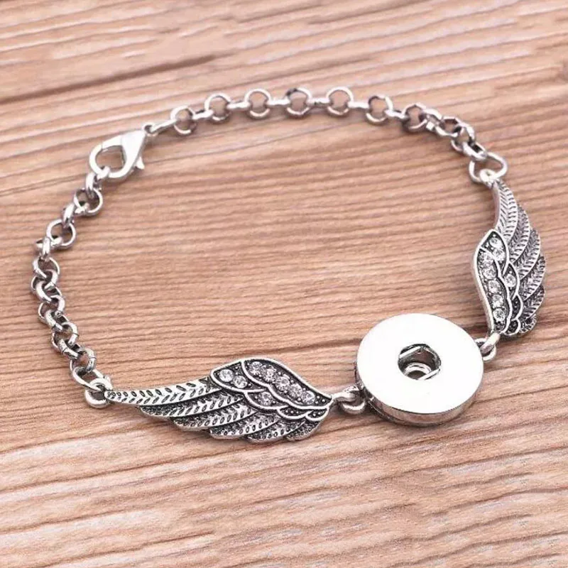 

Hot sell Crystal Angel wings Bracelets Bangles Antique Silver DIY Ginger 18mm Snaps Button Jewelry