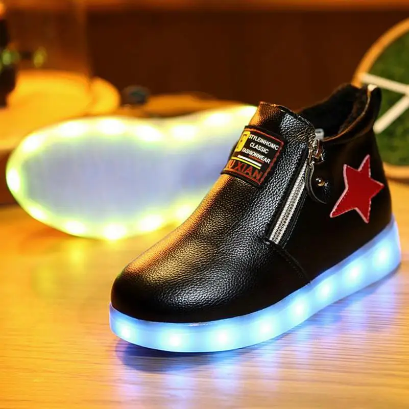 Haochengjiade дети с подсветкой Сапоги и ботинки для девочек USB Чаринг Обувь для мальчиков уличная спортивная обувь малыша светящиеся Обувь