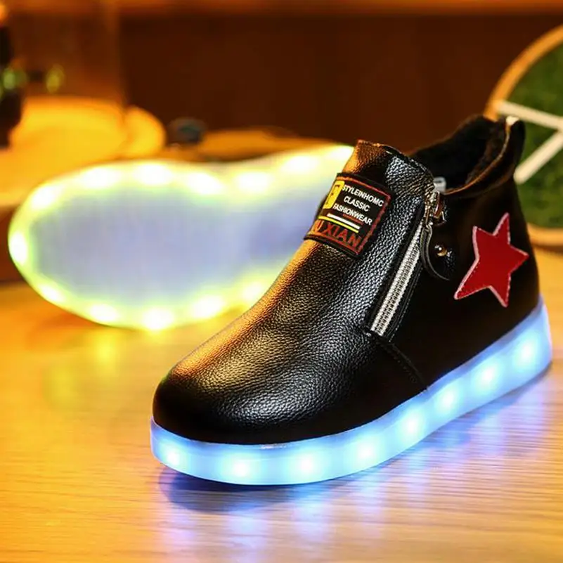 

HaoChengJiaDe Kids LED Luminous Boots Usb Charing Boys Outdoor Sport Shoes Toddler Glowing Shoes Casual Sneakers Light Eur 26-31