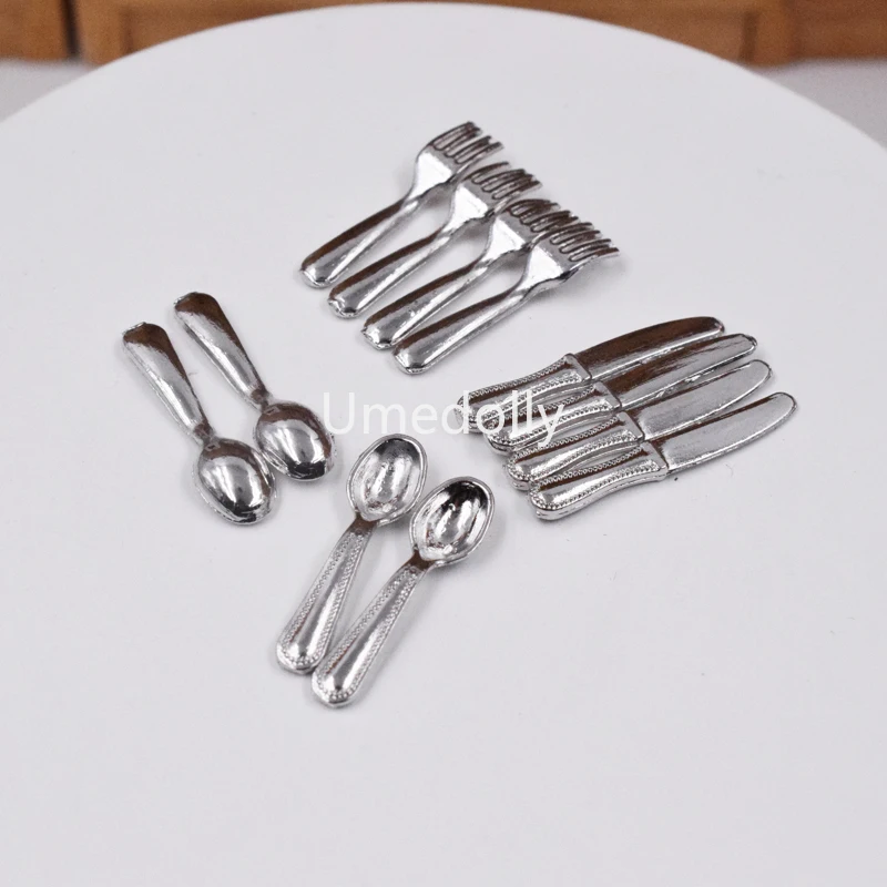 Dollhouse Miniature Spoon Knife Fork Set Pretend Play Kitchen Tableware Fit OB11 Accessories Toy 12pcs 1/12