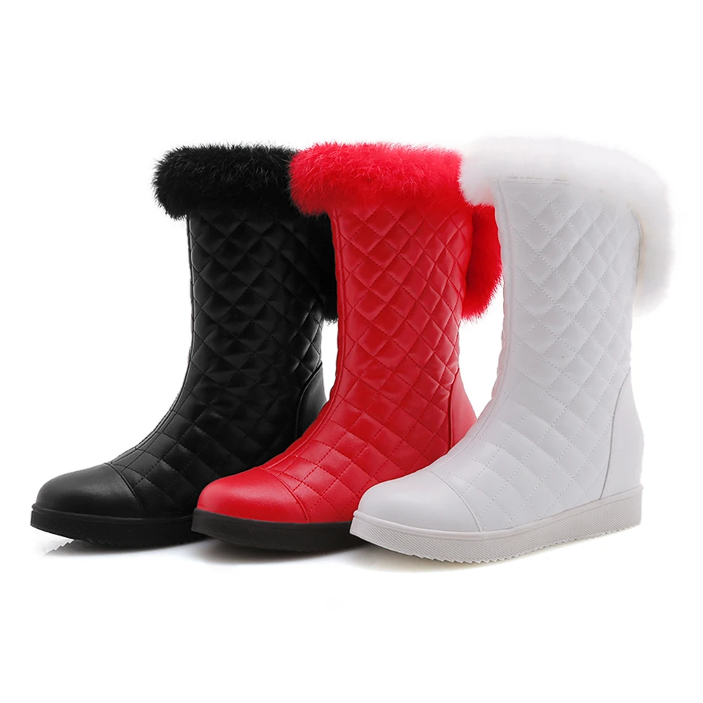 DoraTasia New Popular Women Snow Boots Faux Fur Increased Heels Warm Fur Inside Solid Winter Boots Female Shoes Woman 31-41