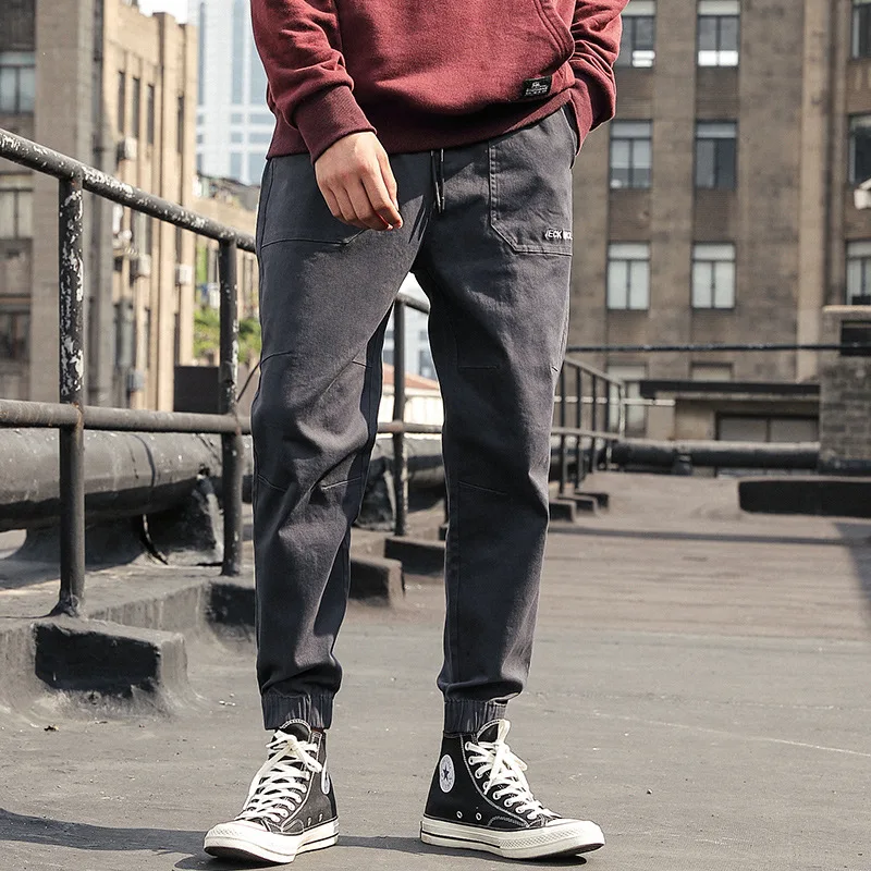 2019 spring new casual pants men's Japanese loose large size stretch men's casual pants elastic beam feet men's casual trousers