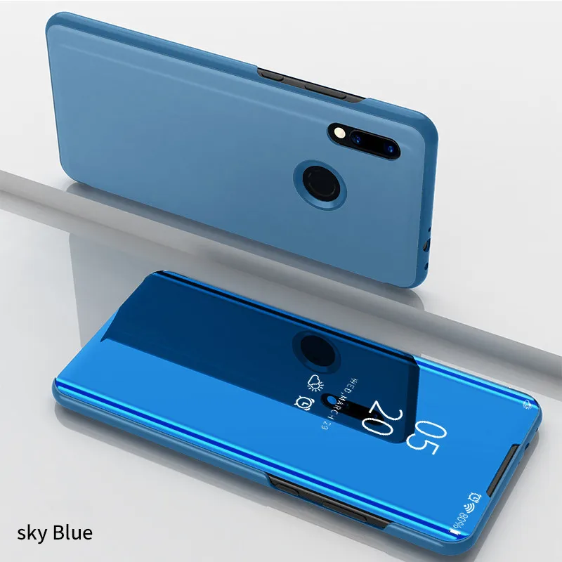 Зеркальный умный флип-чехол для телефона Xiaomi Redmi Note 7 Pro, полностью прозрачный кожаный чехол-подставка для Redmi Note 7, защитные чехлы - Цвет: Blue