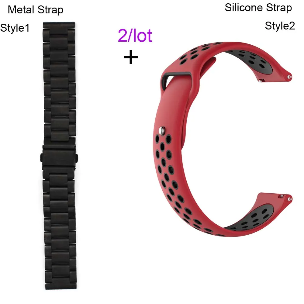 20 мм браслет из нержавеющей стали ремешок для Xiaomi Amazfit Bip ремешок для часов Amazfit GTS ремешок для часов Amazfit GTR 42 мм силиконовый браслет - Цвет: Black-Red black